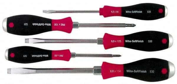 Wiha - 5 Piece Phillips & Slotted Screwdriver Set - Round Shank, Ergonomic Handle - A1 Tooling