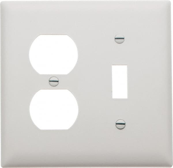 Pass & Seymour - 2 Gang, 4-1/2 Inch Long x 4-3/4 Inch Wide, Standard Combination Wall Plate - One Toggle Switch/One Duplex Outlet, White, Nylon - A1 Tooling