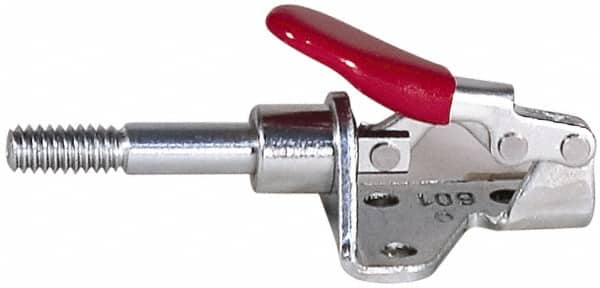 De-Sta-Co - 800 Lb Load Capacity, Flanged Base, Carbon Steel, Standard Straight Line Action Clamp - 6 Mounting Holes, 0.28" Mounting Hole Diam, 0.51" Plunger Diam, Straight Handle - A1 Tooling