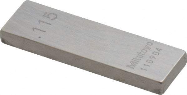 Mitutoyo - 0.115" Rectangular Steel Gage Block - Accuracy Grade 0, Includes Certificate of Inspection - A1 Tooling