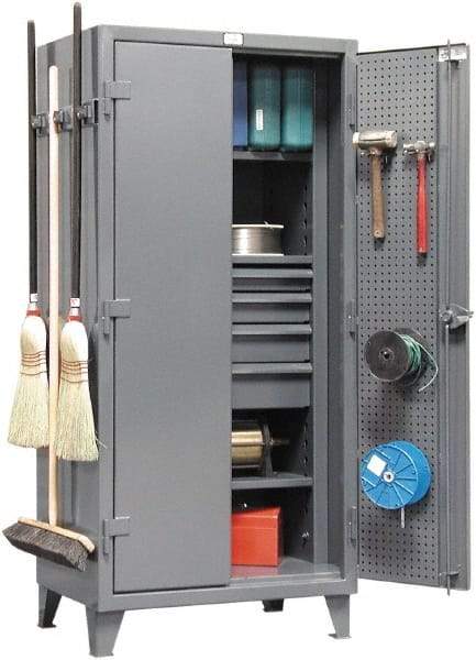 Strong Hold - 3 Shelf Pegboard Storage Cabinet - Steel, 36" Wide x 24" Deep x 78" High, Dark Gray - A1 Tooling