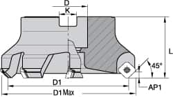 Kennametal - 5 Inserts, 2" Cut Diam, 3/4" Arbor Diam, 0.258" Max Depth of Cut, Indexable Square-Shoulder Face Mill - 0/90° Lead Angle, 1-3/4" High, SPCT 3125.. Insert Compatibility, Series KSSM - A1 Tooling