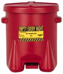 Eagle - 6 Gallon Capacity, Polyethylene Oily Waste Can - 13-1/2 Inch Long x 16-1/2 Inch Wide/Diameter x 16 Inch High, Red, Foot Operated, Approved FM - A1 Tooling