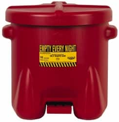 Eagle - 10 Gallon Capacity, Polyethylene Oily Waste Can - 18 Inch Long x 22 Inch Wide/Diameter x 18 Inch High, Red, Foot Operated, Approved FM - A1 Tooling