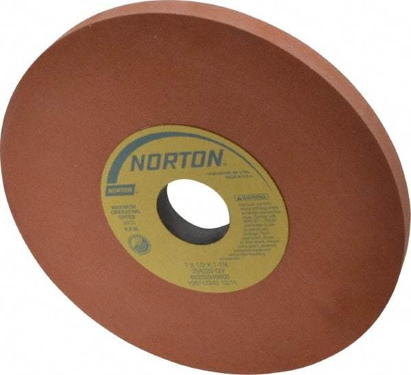 Norton - 7" Diam x 1-1/4" Hole x 1/2" Thick, Q Hardness, 220 Grit Surface Grinding Wheel - Aluminum Oxide, Type 1, Very Fine Grade, 3,600 Max RPM, Vitrified Bond, No Recess - A1 Tooling