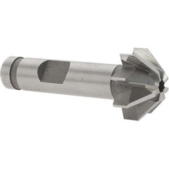 Made in USA - 3/4" Large x 5/16" Small Diam, 3/8" Width of Cut, 90° Included Angle, 8 Teeth, Cobalt Face Angle Cutter - 3/8" Shank Diam, 1-15/16" Overall Length, Weldon Flat - A1 Tooling