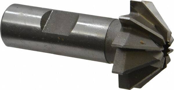 Made in USA - 1-1/4" Large x 1/2" Small Diam, 17/32" Width of Cut, 90° Included Angle, 10 Teeth, High Speed Steel Face Angle Cutter - 5/8" Shank Diam, 2-13/32" Overall Length, Weldon Flat - A1 Tooling