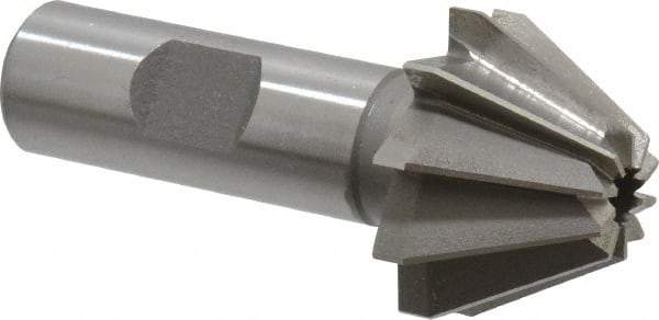 Made in USA - 1-1/4" Large x 1/2" Small Diam, 25/32" Width of Cut, 60° Included Angle, 10 Teeth, Cobalt Face Angle Cutter - 5/8" Shank Diam, 2-21/32" Overall Length, Weldon Flat - A1 Tooling