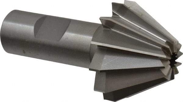 Made in USA - 1-5/8" Large x 5/8" Small Diam, 1-1/16" Width of Cut, 60° Included Angle, 12 Teeth, Cobalt Face Angle Cutter - 3/4" Shank Diam, 3-1/16" Overall Length, Weldon Flat - A1 Tooling