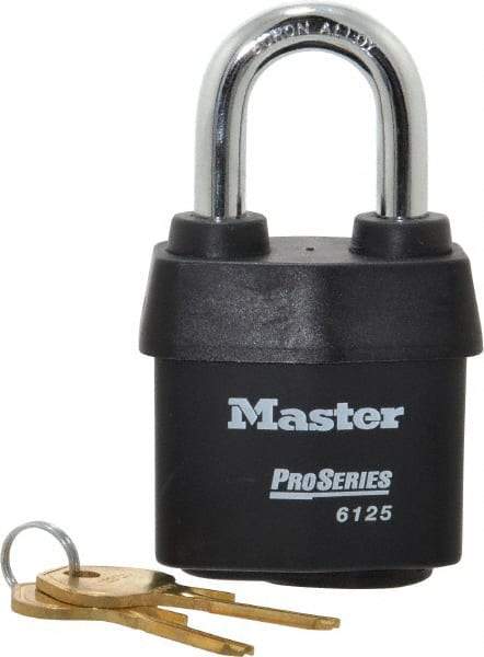 Master Lock - 1-3/8" Shackle Clearance, Keyed Alike Padlock - 7/8" Shackle Width, 3/8" Shackle Diam, Laminated Steel - A1 Tooling