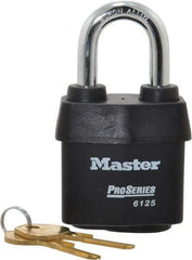 Master Lock - 1-3/8" Shackle Clearance, Keyed Alike Padlock - 7/8" Shackle Width, 3/8" Shackle Diam, Laminated Steel - A1 Tooling