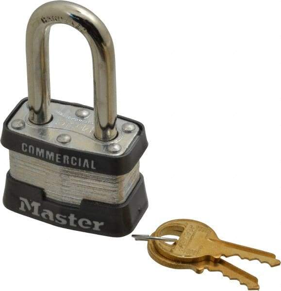 Master Lock - 1-1/2" Shackle Clearance, Keyed Alike Padlock - 3/32" Shackle Width, 9/32" Shackle Diam, Steel - A1 Tooling