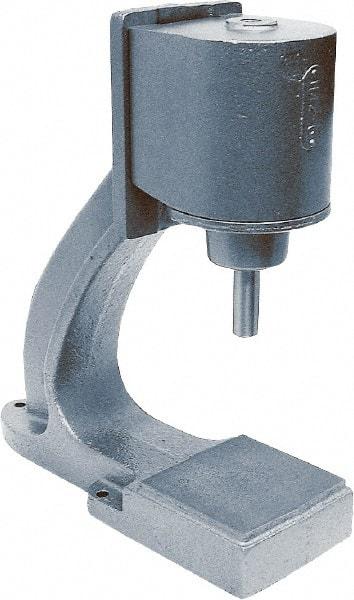 Mead - 1-1/4" Ram, 8-9/16" Throat Depth, 1-3/4 Ton Pneumatic Arbor Press - 9-15/16" Max Work Height x 8" Max Work Width, 6" Base Width x 19-1/2" Base Depth - A1 Tooling