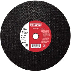 Value Collection - 14" 36 Grit Aluminum Oxide Cutoff Wheel - 1/8" Thick, 1" Arbor, 4,400 Max RPM, Use with Stationary Tools - A1 Tooling