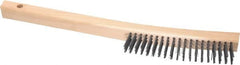 Made in USA - 3 Rows x 19 Columns Wire Scratch Brush - 6-1/4" Brush Length, 13-3/4" OAL, 1-1/8" Trim Length, Wood Toothbrush Handle - A1 Tooling