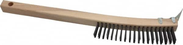 Made in USA - 3 Rows x 19 Columns Wire Scratch Brush - 14" OAL, 1-3/16" Trim Length, Wood Toothbrush Handle - A1 Tooling
