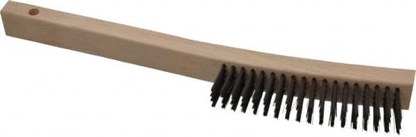 Made in USA - 4 Rows x 19 Columns Wire Scratch Brush - 6-1/4" Brush Length, 13-3/4" OAL, 1-3/16" Trim Length, Wood Toothbrush Handle - A1 Tooling