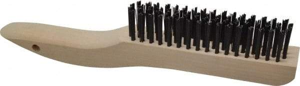 Made in USA - 4 Rows x 16 Columns Wire Scratch Brush - 10" OAL, 1-1/8" Trim Length, Wood Shoe Handle - A1 Tooling