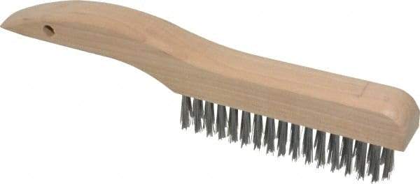 Made in USA - 4 Rows x 16 Columns Wire Scratch Brush - 10" OAL, 1-3/16" Trim Length, Wood Shoe Handle - A1 Tooling