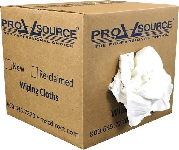 PRO-SOURCE - Reclaimed Cotton T-Shirt Rag - Low Lint, White, 3 to 4 Pieces per Lb, Comes in Box - A1 Tooling