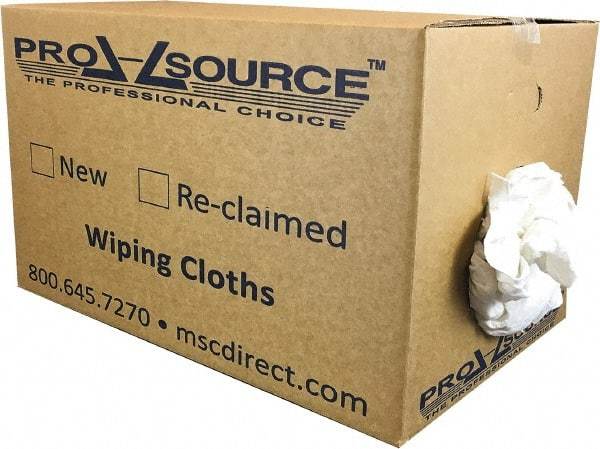 PRO-SOURCE - Reclaimed Cotton T-Shirt Rag - Low Lint, White, 3 to 4 Pieces per Lb, Comes in Box - A1 Tooling