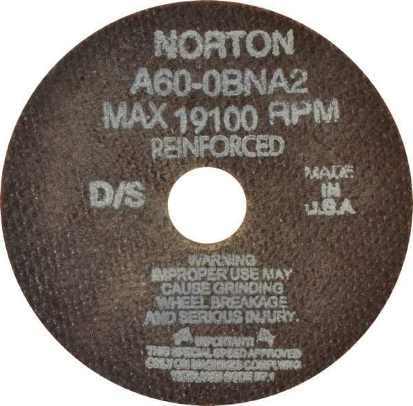 Norton - 4" 60 Grit Aluminum Oxide Cutoff Wheel - 0.035" Thick, 3/4" Arbor, 19,100 Max RPM, Use with Die Grinders - A1 Tooling