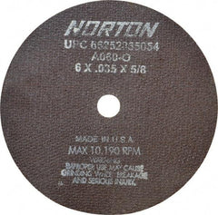 Norton - 6" 60 Grit Aluminum Oxide Cutoff Wheel - 0.035" Thick, 5/8" Arbor, 10,185 Max RPM, Use with Circular Saws - A1 Tooling