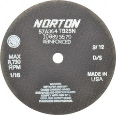 Norton - 7" 36 Grit Aluminum Oxide Cutoff Wheel - 1/16" Thick, 5/8" Arbor, 8,730 Max RPM, Use with Circular Saws - A1 Tooling