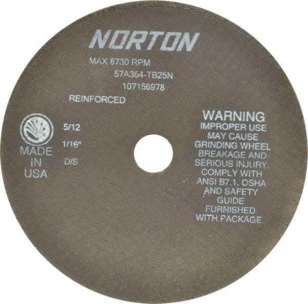 Norton - 7" 36 Grit Aluminum Oxide Cutoff Wheel - 1/16" Thick, 7/8" Arbor, 8,730 Max RPM, Use with Stationary Grinders - A1 Tooling