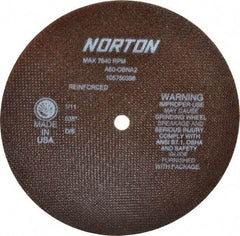 Norton - 8" 60 Grit Aluminum Oxide Cutoff Wheel - 0.035" Thick, 1/2" Arbor, 7,640 Max RPM, Use with Stationary Grinders - A1 Tooling