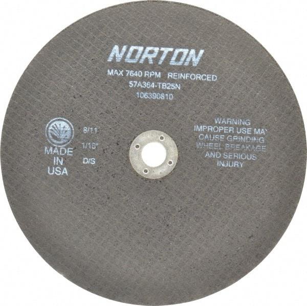 Norton - 8" 36 Grit Aluminum Oxide Cutoff Wheel - 1/16" Thick, 5/8" Arbor, 7,640 Max RPM, Use with Circular Saws - A1 Tooling