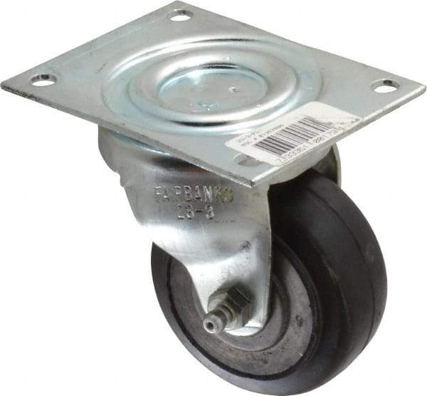 Fairbanks - 3" Diam x 1-3/8" Wide x 4" OAH Top Plate Mount Swivel Caster - Rubber, 170 Lb Capacity, Roller Bearing, 3-1/8 x 4-1/8" Plate - A1 Tooling