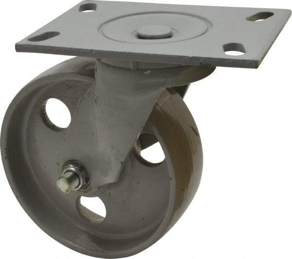 Fairbanks - 6" Diam x 2" Wide x 7-1/4" OAH Top Plate Mount Swivel Caster - Semi-Steel, 1,200 Lb Capacity, Roller Bearing, 4-1/2 x 6-1/4" Plate - A1 Tooling