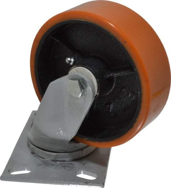 Fairbanks - 6" Diam x 2" Wide x 7-1/4" OAH Top Plate Mount Swivel Caster - Polyurethane, 1,000 Lb Capacity, Roller Bearing, 4-1/2 x 6-1/4" Plate - A1 Tooling