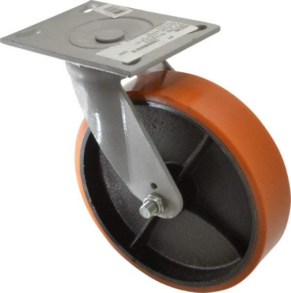 Fairbanks - 8" Diam x 2" Wide x 9-1/2" OAH Top Plate Mount Swivel Caster - Polyurethane, 1,200 Lb Capacity, Roller Bearing, 4-1/2 x 6-1/4" Plate - A1 Tooling