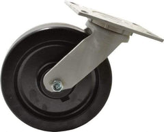 Fairbanks - 8" Diam x 2" Wide x 9-1/2" OAH Top Plate Mount Swivel Caster - Phenolic, 1,200 Lb Capacity, Roller Bearing, 4-1/2 x 6-1/4" Plate - A1 Tooling