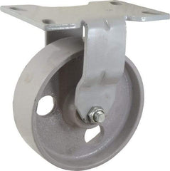 Fairbanks - 6" Diam x 2" Wide x 7-1/4" OAH Top Plate Mount Rigid Caster - Semi-Steel, 1,200 Lb Capacity, Roller Bearing, 4-1/2 x 6-1/4" Plate - A1 Tooling