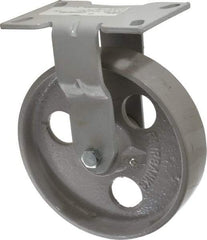 Fairbanks - 8" Diam x 2" Wide x 9-1/2" OAH Top Plate Mount Rigid Caster - Semi-Steel, 1,200 Lb Capacity, Roller Bearing, 4-1/2 x 6-1/4" Plate - A1 Tooling