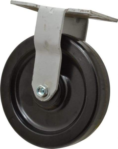 Fairbanks - 8" Diam x 2" Wide x 9-1/2" OAH Top Plate Mount Rigid Caster - Phenolic, 1,200 Lb Capacity, Roller Bearing, 4-1/2 x 6-1/4" Plate - A1 Tooling