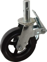 Fairbanks - 9-1/2" Diam x 2" Wide, Rubber Molded on 70 Durometer Swivel with Brake Double Braking Lock Design Caster - 500 Lb Capacity, Round Scaffold Stem Mount, Roller Bearing - A1 Tooling