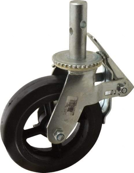 Fairbanks - 9-1/2" Diam x 2" Wide, Rubber Molded on 90 Durometer Swivel with Brake Double Braking Lock Design Caster - 500 Lb Capacity, Round Scaffold Stem Mount, Roller Bearing - A1 Tooling