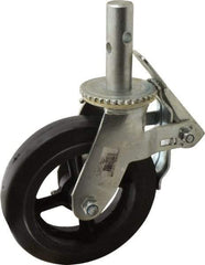 Fairbanks - 9-1/2" Diam x 2" Wide, Rubber Molded on 90 Durometer Swivel with Brake Double Braking Lock Design Caster - 500 Lb Capacity, Round Scaffold Stem Mount, Roller Bearing - A1 Tooling