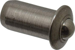 Vlier - 1/4" Body Length x 1/8" Body Diam, 0.75 Lb Init to 2.5 Lb Final End Force, Stainless Steel Press Fit Ball Plunger - 3/32" Ball Diam, 0.035" Max Ball Reach, 0.032" Flange Thickness - A1 Tooling