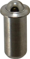 Vlier - 0.394" Body Length x 3/16" Body Diam, 1 Lb Init to 2.5 Lb Final End Force, Stainless Steel Press Fit Ball Plunger - 5/32" Ball Diam, 0.058" Max Ball Reach, 0.04" Flange Thickness - A1 Tooling