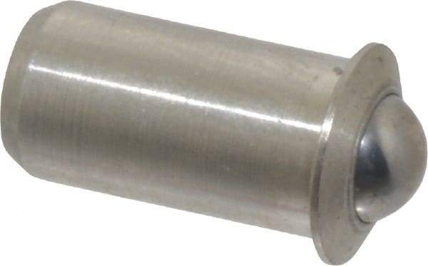 Vlier - 0.0471" Body Length x 1/4" Body Diam, 1.5 Lb Init to 3.5 Lb Final End Force, Stainless Steel Press Fit Ball Plunger - 3/16" Ball Diam, 0.07" Max Ball Reach, 0.045" Flange Thickness - A1 Tooling