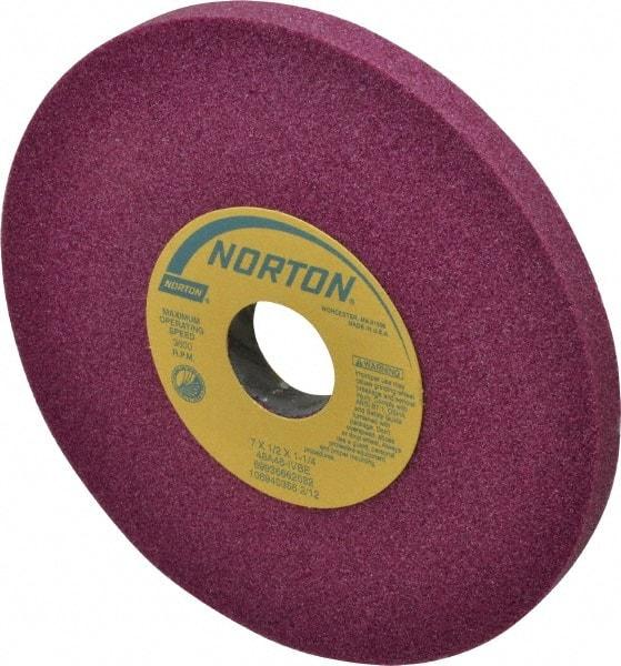 Norton - 7" Diam x 1-1/4" Hole x 1/2" Thick, I Hardness, 46 Grit Surface Grinding Wheel - Aluminum Oxide, Type 1, Coarse Grade, 3,600 Max RPM, Vitrified Bond, No Recess - A1 Tooling