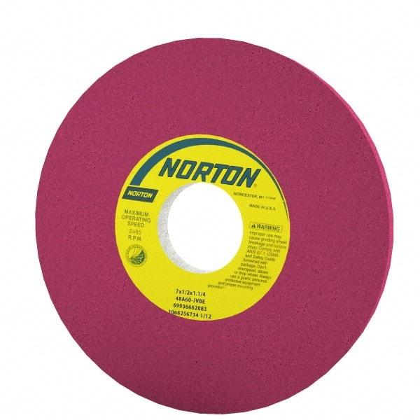 Norton - 7" Diam x 1-1/4" Hole x 1/2" Thick, J Hardness, 46 Grit Surface Grinding Wheel - Aluminum Oxide, Type 1, Coarse Grade, 3,600 Max RPM, Vitrified Bond, No Recess - A1 Tooling