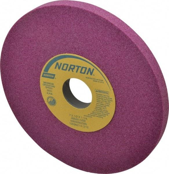 Norton - 7" Diam x 1-1/4" Hole x 1/2" Thick, I Hardness, 60 Grit Surface Grinding Wheel - Aluminum Oxide, Type 1, Medium Grade, 3,600 Max RPM, Vitrified Bond, No Recess - A1 Tooling