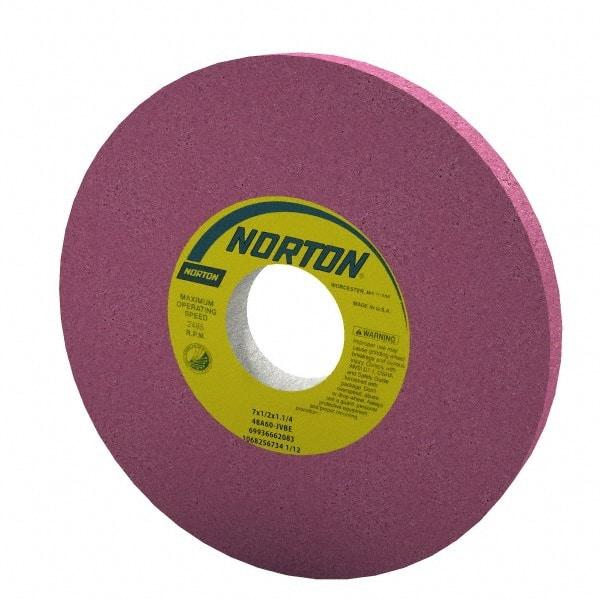 Norton - 7" Diam x 1-1/4" Hole x 1/2" Thick, J Hardness, 60 Grit Surface Grinding Wheel - Aluminum Oxide, Type 1, Medium Grade, 3,600 Max RPM, Vitrified Bond, No Recess - A1 Tooling