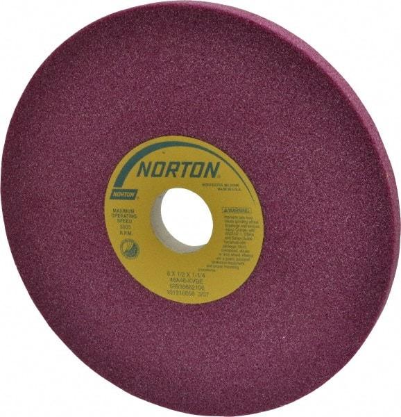 Norton - 8" Diam x 1-1/4" Hole x 1/2" Thick, K Hardness, 46 Grit Surface Grinding Wheel - Aluminum Oxide, Type 1, Coarse Grade, 3,600 Max RPM, Vitrified Bond, No Recess - A1 Tooling